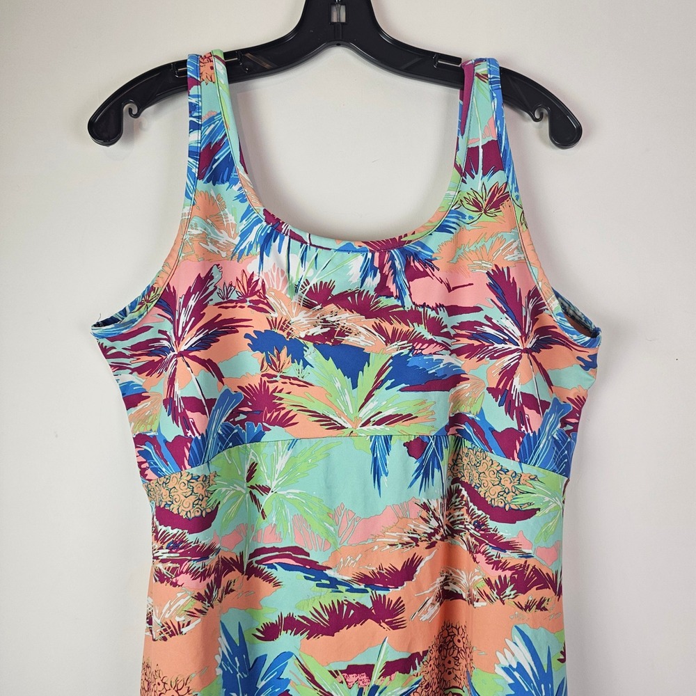 Columbia PFG Freezer Dress Womens XL Tropical Palm Print Blue Orange Sleeveless - Picture 6 of 9